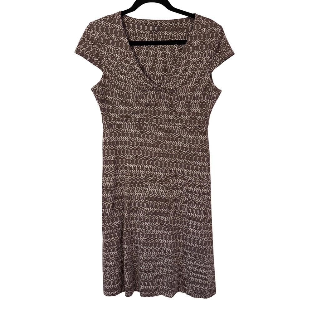 Toad&Co Rose Marie Brownprint v-neck cap sleeve jersey midi dress women's medium
